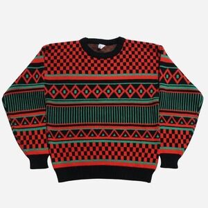 Womens Vintage 90s Skater Streetwear Preppy Grandpa Pattern Knit Acrylic Sweater